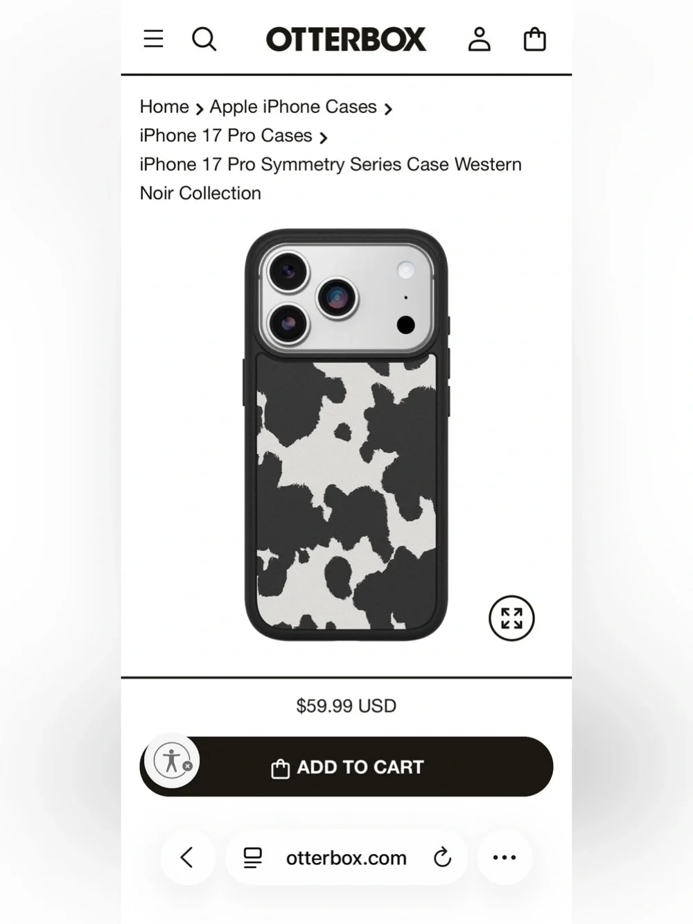 iPhone 17 Pro Cow Print Case | Symmetry Series Western Noir Cowhide iPhone Case